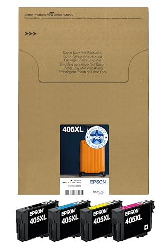 Epson 405XL Suitcase High Yield Genuine Multipack,Eco-Friendly Packaging, 4-colours Ink Cartridges, DURABrite Ultra Ink