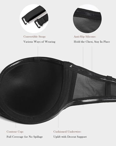Image of HACI Full Coverage Strapless Bra for Large Bust Contour Underwire Plus Size Convertible Multiway