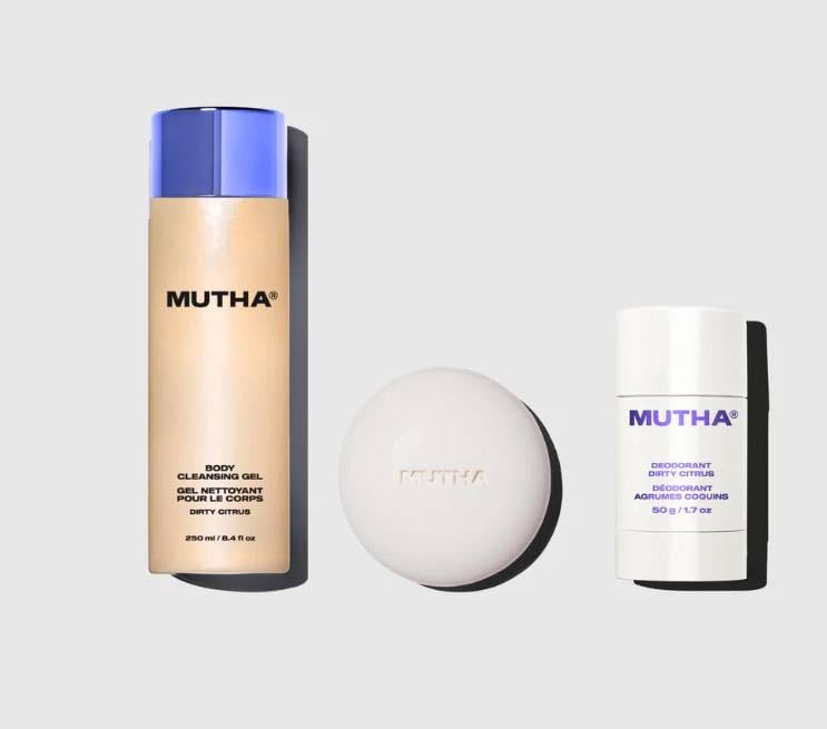 MUTHA Dirty Citrus Bath Bundle – Body Cleansing Gel, Nudist Exfoliating Body Bar, and Deodorant