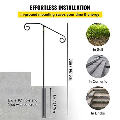 VEVOR Single Post Handrail Wrought Iron Post Mount Step Grab Supports in Ground Long Post Fits 1 or 2 Steps Grab Rail Single Post Railing (Gray) by VEVOR - Image 5
