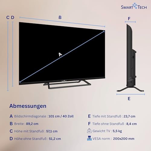 Smart Tech 40FN01V3 Full HD LED TV 40 Pouces (101cm) Triple Tuner Dolby Audio H.265 3xHDMI, 2xUSB – vue 3