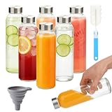 Juego de 6 Botellas de Vidrio con Tapa, Vasos de Vidrio con Tapa Hermética 500 ml - Botella de Jugo Reutilizable, Incluye...