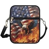 Entornuest Leather Messenger Bag Womens Sling Bag Crossbody Shoulder Bags for Men Unisex Eagle American Flag Flame Crossbody Bag Lightweight Everyday Carry Pack for Business
