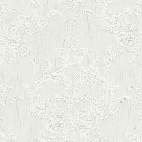 Profhome Papier peint aspect textile 961961-GU papier peint textile blanc gris 0,53 m x 10,05 m / 5,33 m2