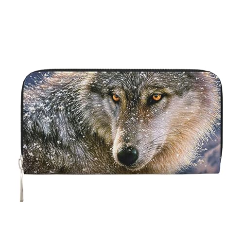 Portefeuille loup en cuir noir pour homme et femme, grand format élégant