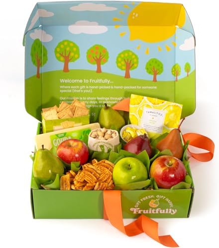 A Gift Inside Fresh Fruit Basket with Mixed Fresh Fruit, Cheese & Gourmet Snacks - Fruit Gift Basket for Family, Friends & Clients