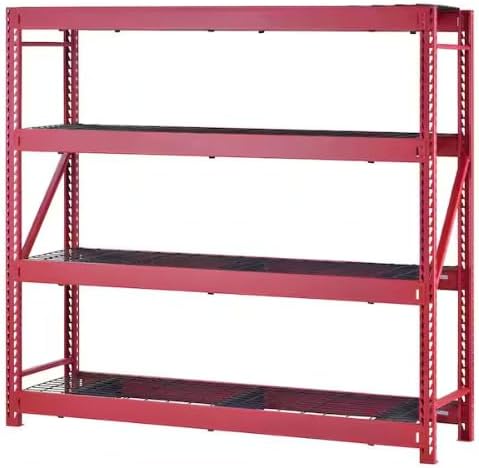 Husky 4-Shelf Metal Industrial Garage Storage Shelving Unit, Red, 77x72x24 Inches, Heavy-Duty Steel, 2500 lbs per Shelf