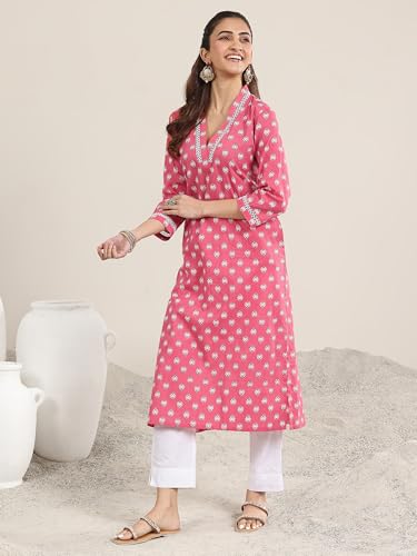 Image of Libas Blue Printed Cotton Straight Kurta for Women Suit