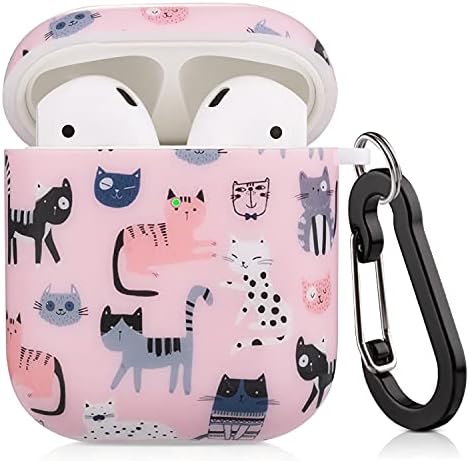 Cutebricase Airpods Case, Pink Cats Airpod Case for Women Girls Protective Hard Airpod Case Cover for Apple AirPods 2 & 1 with Keychain Compatible with Wireless Charging