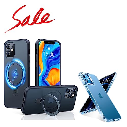 TORRAS Magsafe iPhone 12 Case & iPhone 12 Pro Case with Stand and Shockproof Translucent Matte Hard PC Back Case