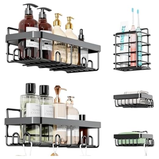 Kit 5 Suporte Para Banheiro Porta Shampoo Sabonete Organizador Para Parede Resistente Inoxidável Casa Buritis