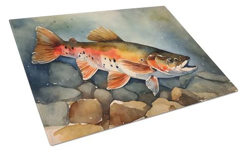 Caroline's Treasures DAC2775LCB Brook Trout Glass Cutting Board Large Decorative Tempered Glass Kitchen Cutting and Serving Board Large Size Chopping Board