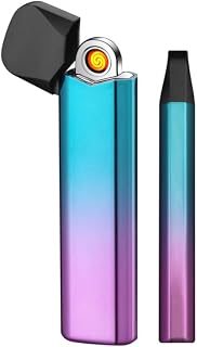 Lighters USB Lighter Slim Cigarette Lighter Rechargeable Flameless Windproof Portable Electronic Smart Mini Double Side Cigarette Lighter (Purple)