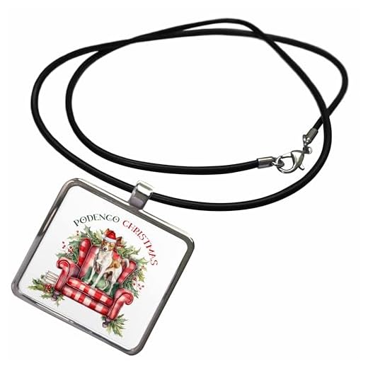 3dRose A Christmas Portuguese Podengo Pequeno Dog in a Santa Hat Necklace With Rectangle Pendant