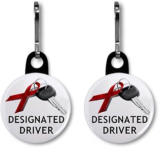 December Drunk Driving Prevention Designated Driver 1 inch Zipper Pull Charm 2-PACK