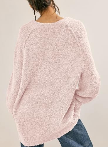 Image of Beaully Women's Oversized Crewneck Sweaters | Oversized style, Tunic sweater, Fuzzy knit, Soft knit, Loose fit, Drop shoulder