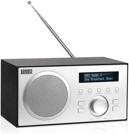 August MB420 DAB+/UKW Radio mit Bluetooth Holzgehäuse Netzbetrieb (Schwarz) | Digitalradio mit 60 Presets, RDS, Dual Alarm, Sleeptimer, Snooze, Lautsprecher, USB/Aux-In/Out, Radiow