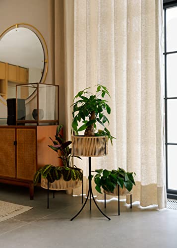 Set Of 3 Planters, Three Different Sizes For Indoor And Outdoor Use. Rattan And Steel, With Drainage. Mid-Century Modern, Natural Look #TOP2