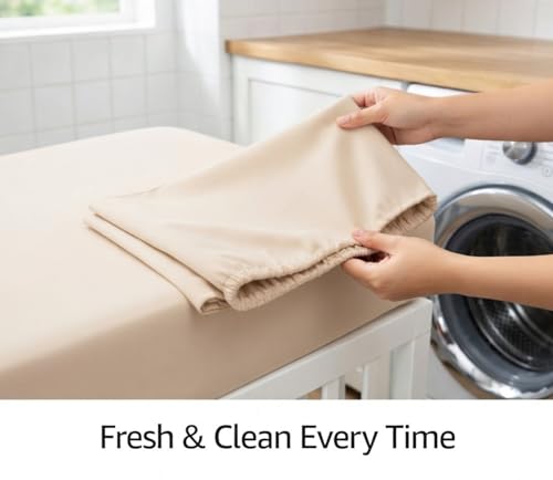 Image of Everyday Kids Fitted Crib Sheet, 100% Soft Breathable Microfiber Baby Sheet, Fits Standard Size Crib Mattress 28in x 52in, Beige Nursery Sheet