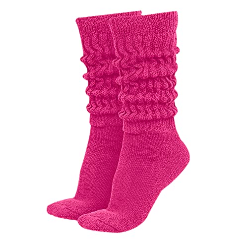 MDR Women s Extra Long Heavy Slouch Cotton Socks Made in USA 1 Pair Size 9 to 11 (Fuschia)