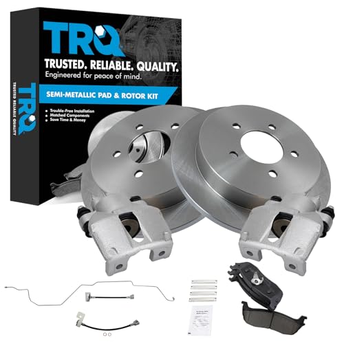 Image of TRQ Rear Brake Pad and Rotor Set Semi Metallic Calipers Hoses