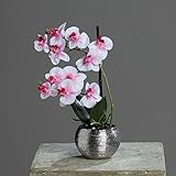 📦 Lieferumfang: 1x Künstliche Orchidee Phalaenopsis Pink-Weiß im silberfarbigen Keramiktopf