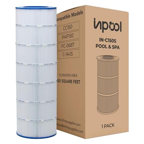 INPOOL, IN-C150S – Pool Filter and spa Filter Cartridge, Compatible with Pentair CC150, Pleatco PAP150, Filbur FC-0687, Unicel C-9415, Ultral-C4, 150 Square feet for inground Pools,1 Pack Cover