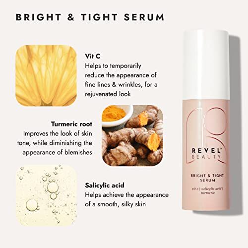 Revel Beauty Bright & Tight Serum - Hydrating Vitamin C Face Serum With Turmeric & Salicylic Acid For Dark Spot Correction - Vegan & Cruelty Free Personal Skin Care Product For Women - Clean Water Based Formula For All Skin Types - 1 Fl.oz. #TOP1