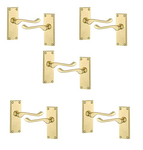 Golden Grace Victorian Scroll Door Handles in Polished Brass Finish Classic Interior Doors Hardware 5 Sets - 120mm x 42mm Approx