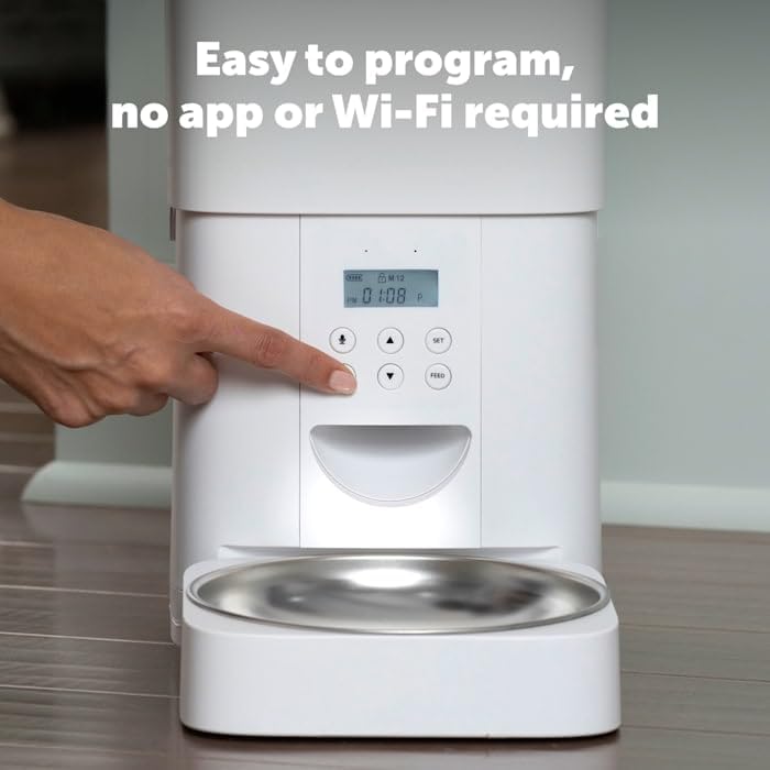 PetSafe Timed Cat and Small Dog Feeder with Portion Control FlexFeed Automatic Pet Feeder 8 Cups/2L White 4 lbs.