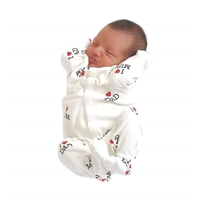 Aoswep"I Love DAD Mum Lovely Solid Letters Printed Long-Sleeve Baby Jumpsuit