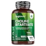Choline Bitartrate - selon l'EFSA, la Choline Contribue au Maintien d'une Fonction Hépatique Normale - sans OGM, 714mg par Portion, 180 Gélules Vegan pour Approvisionnement de 3 Mois - WeightWorld