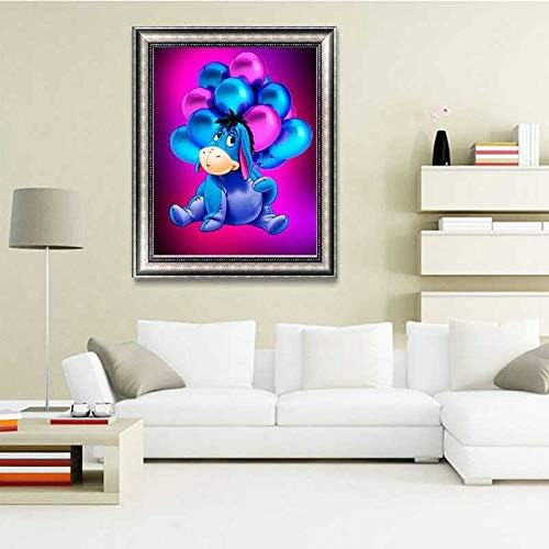 DIY 5D Diamond Painting by Number Kits, Eeyore Cute Donkey Balloon Eeyore Round Full Drill Acrylic Embroidery Cross Stitch Arts Craft Canvas Supply for Home Wall Decor Adults and Kids 11.8x15.7 Inch