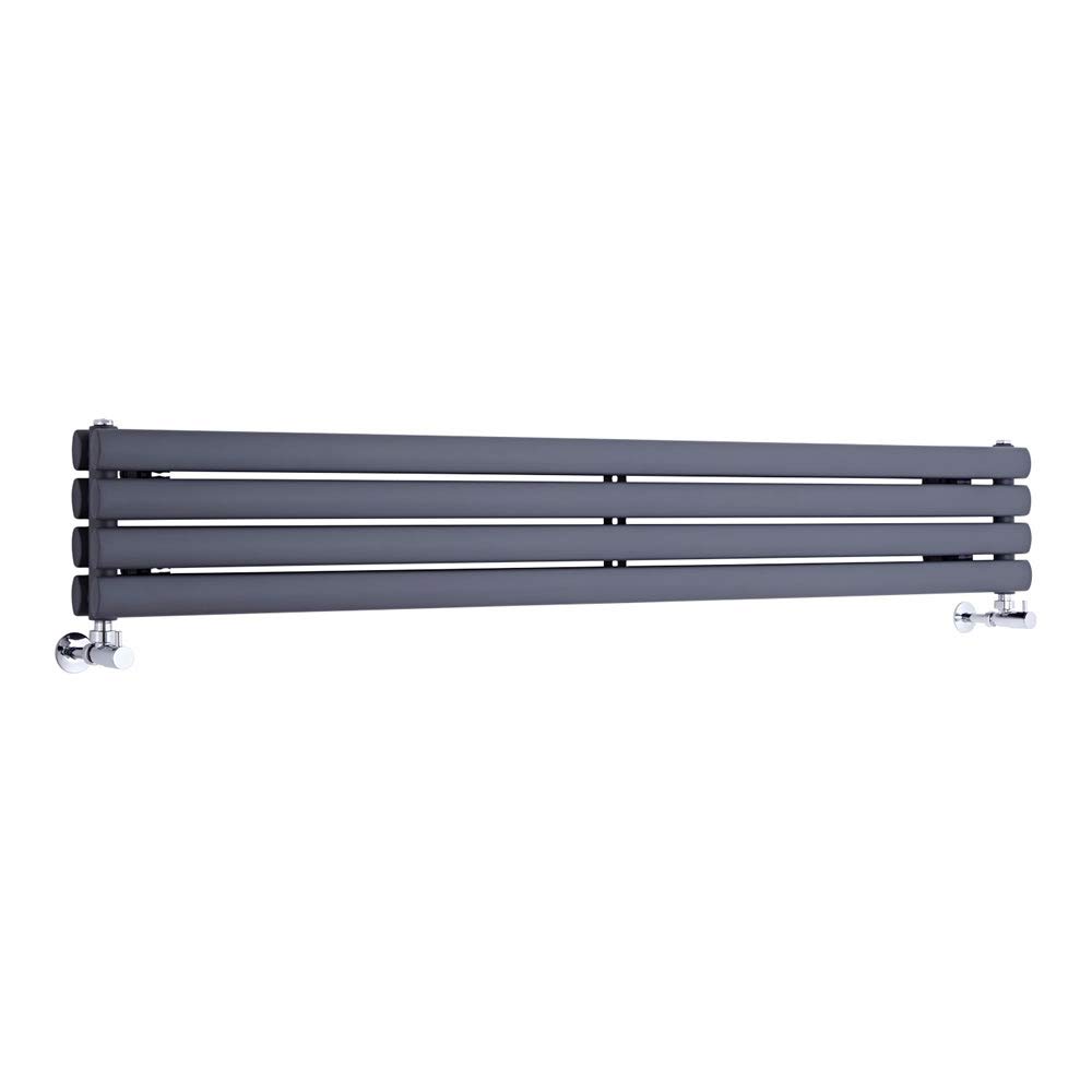 Milano Aruba Anthracite Horizontal Double Oval Panel Radiator - 236mm x 1600mm