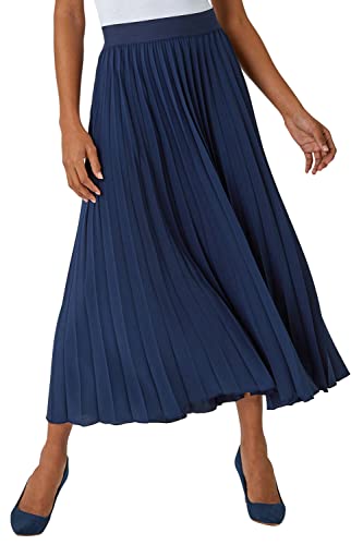 Roman Originals Pleated Skirt for Women UK Ladies Maxi Midi Crinkle Summer Smart Casual Evening Special Occasion Elasticated Waistband Party Holiday Long Crepe - Plain Navy - Size 14