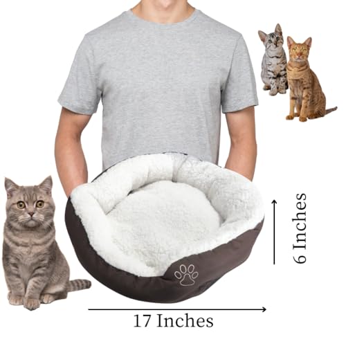 Evelots Calming Donut Cat Bed - Warm Pet Bed for Cats and Small Dogs - Anti-Anxiety Cozy Cuddler - Removable Soft Plush Cushion - Machine Washable - Non-Slip Bottom - Brown - Image 3