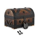Ajuny Handgefertigte Piraten Schatztruhe aus Mangoholz mit Schloss und Schlüssel – Vintage Holztruhe als Schmuckkästchen, Aufbewahrungsbox und Andenkenbox mit Griff, 9 x 6 Zoll