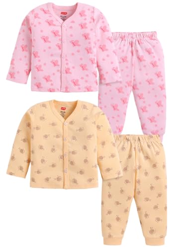 Image of LuvLap Baby Boys & Girls Regular Fit 100% Cotton Half Sleeves Jhabla & Shorts Set Pack of 2