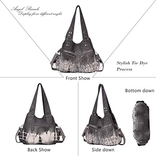 Angel Barcelo Roomy Fashion Hobo Womens Handbags Ladies Purse Satchel Shoulder Bags Tote Washed Leather Bag Grey - Thumbnail 3