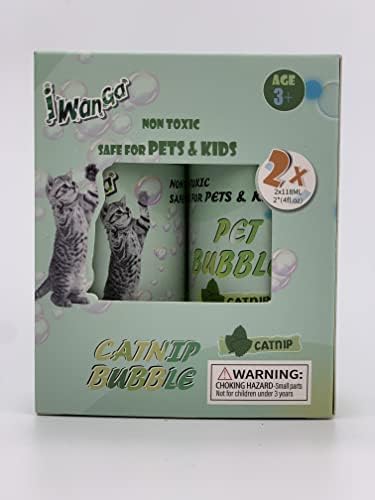 iwanga Catnip Bubble cat Toys 4oz*2- Unbelievable Catnip Flavor Bubble for Cats -Non-Toxic Formula,Let The cat Chase Avoids Boredom & Keeps Pets Active.