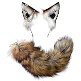 Cat Fox Wolf Ears and Tail Set for Adults- Plush Cosplay Clips Headband and Tail for Halloween, Costume Accessories,Animal Fluffy Gothic Punk Party Fox Ears WHBW Cross BW