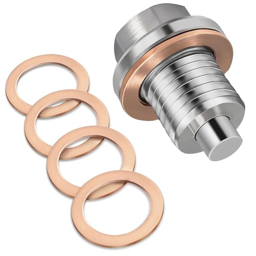 M14x1.5 Magnetic Oil Drain Plug – Strong Magnet Traps Metal Debris to Help Protect Your Engine, Leak-Free Stainless Steel Oil Pan Drain Plug with Extra Copper Washers