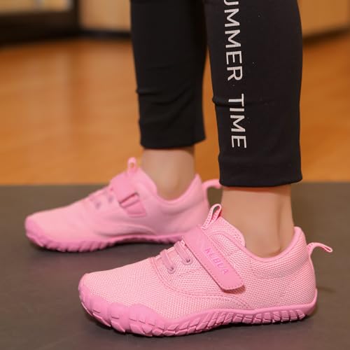 KUBUA Boys Girls Sneakers Kids Barefoot Shoes for Indoor Outdoor Sports Tennis Running Walking Athletic Gym Minimalist Naturally C Pink 4 Big Kid