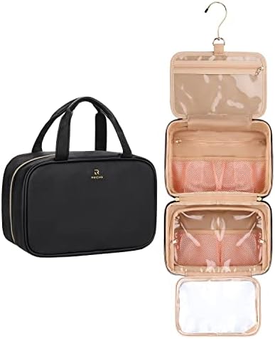 Relavel Toiletry Bag, Travel Hanging Toiletry Bag for Men and Women, Makeup Cosmetic Bag Travel Organizer for Toiletries, Shampoo, Water-resistant Leather and Lining, Full Sized Container Travel Bag