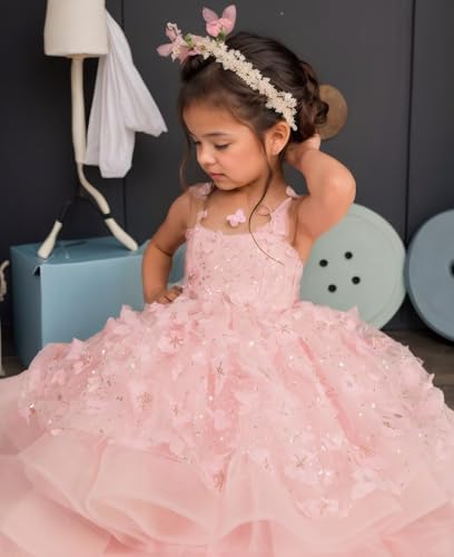 Flower Girl Dress Lace Butterfly Tulle Appliques Flower Girl Dresses Princess Pageant Dresses for Girls Ball Gown4
