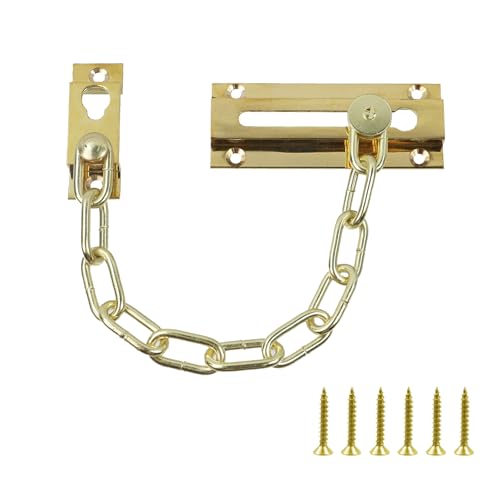 MY MIRONEY Door Chain Lock Brass Long Chain Security Door Lock Chain for Inside Door and Extra Front Door Lock, Gold, 3.35