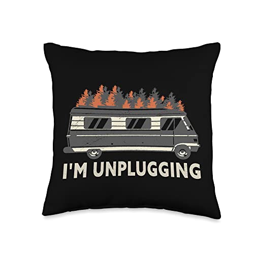 Camper Van Gifts & Accessories I'm Unplugging Van Motorhome RV Camper Throw Pillow, 16x16, Multicolor