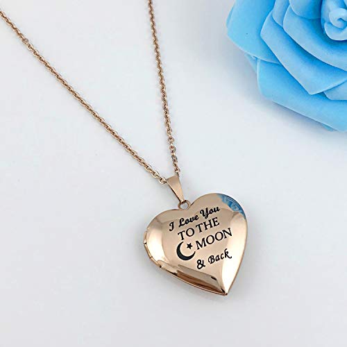 Youfeng Love Heart Locket Necklace That Holds Pictures Engraved I Love You To The Moon And Back Photo Lockets Rose Gold Plated (Rose Gold Locket) #TOP2