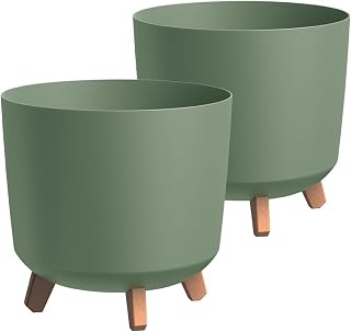 Tymar Macetero grande con patas, maceta grande, maceta grande, maceta mate, maceta para exterior e interior (2 paquetes), color verde, altura 28,5 cm/diámetro 30 cm