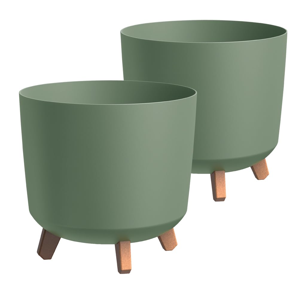 Tymar Macetero grande con patas, maceta grande, maceta grande, maceta mate, maceta para exterior e interior (2 paquetes), color verde, altura 28,5 cm/diámetro 30 cm